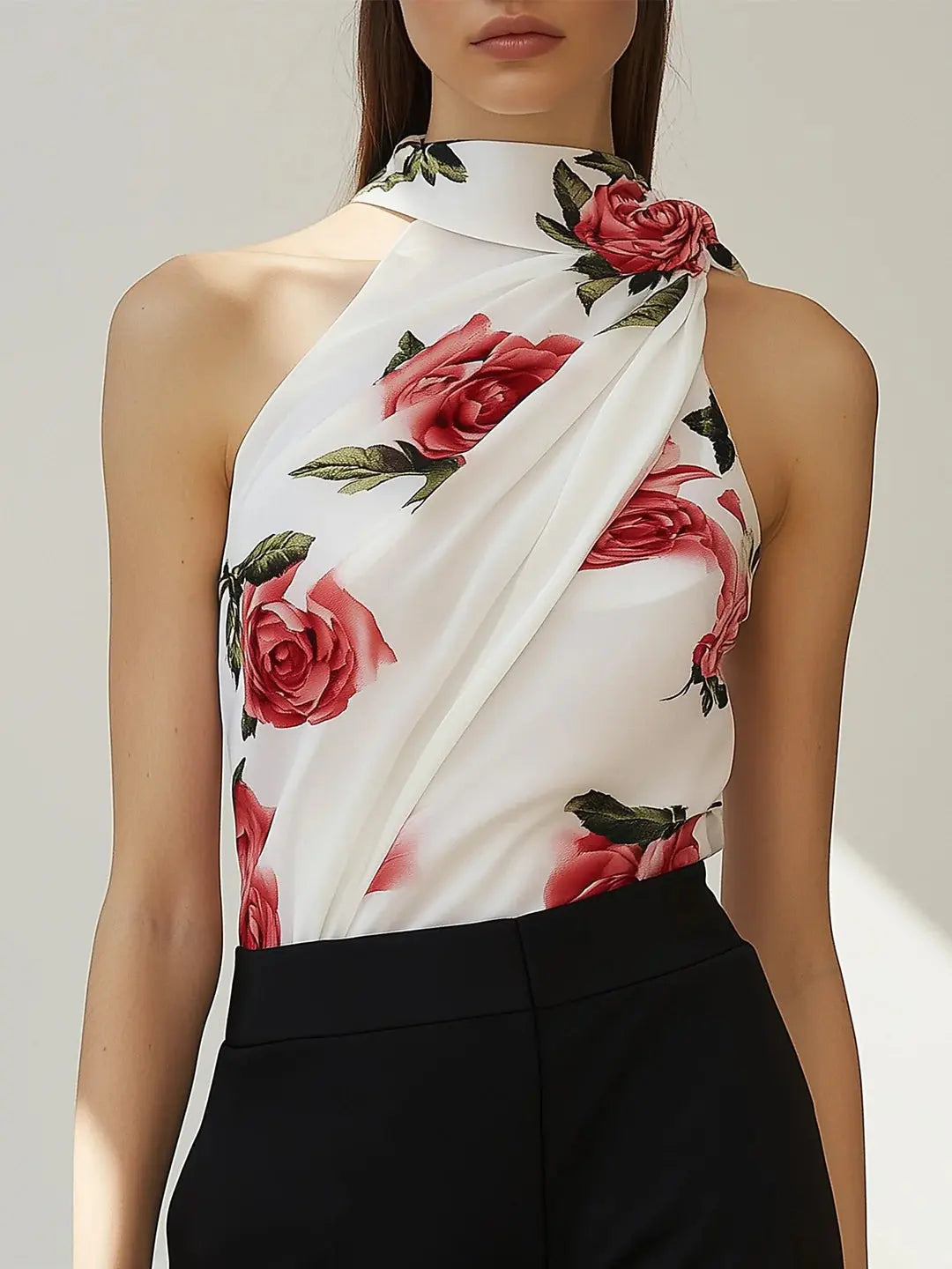 Gül Desenli Askılı Bluz - Decostal