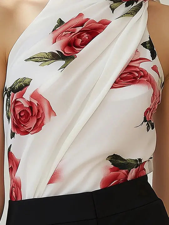 Gül Desenli Askılı Bluz - Decostal