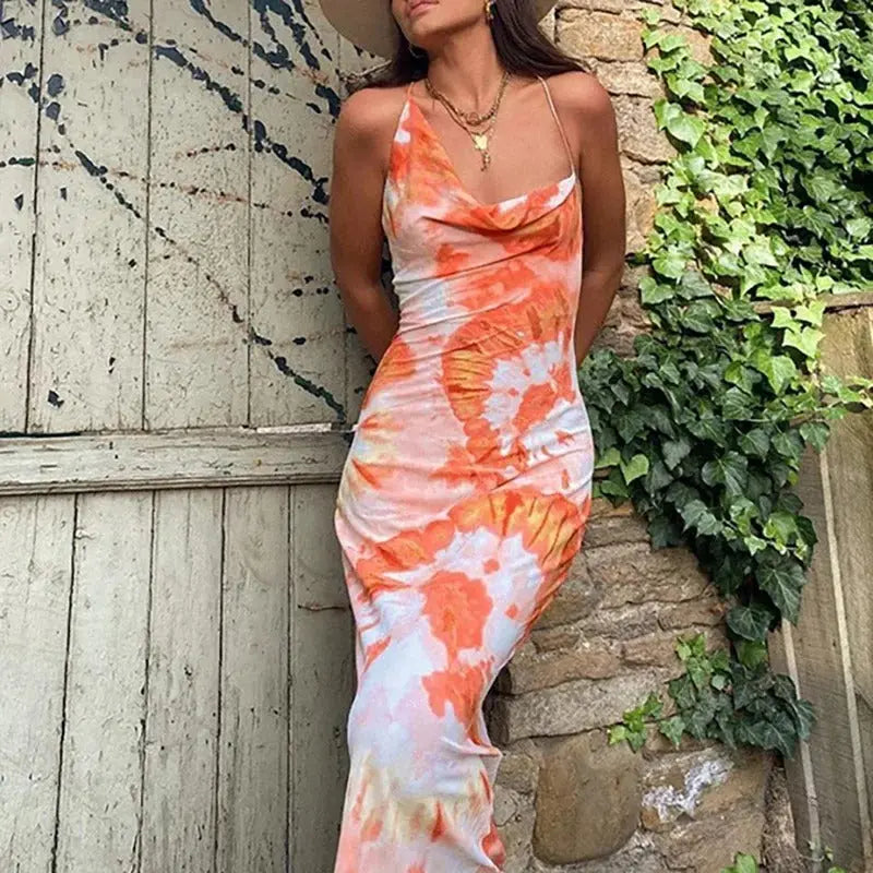 Turuncu Aura Midi Elbise - Decostal